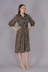 3/4 Sleeve Maxi Dress -Black Multi