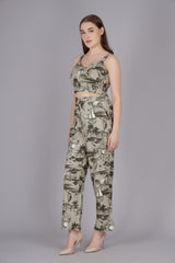 Sleeve Less Beach Print 
Two Pieces Set