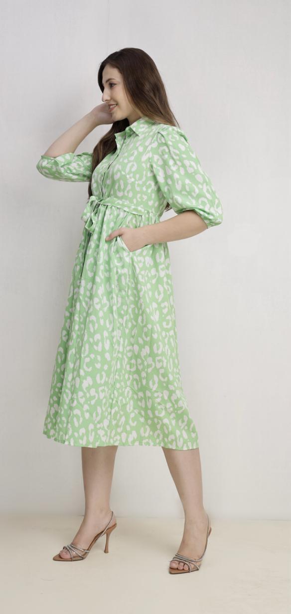 3/4 Sleeve Maxi Dress Green Multi