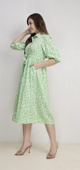 3/4 Sleeve Maxi Dress Green Multi