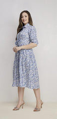 3/4 Sleeve Maxi Dress Blue Multi