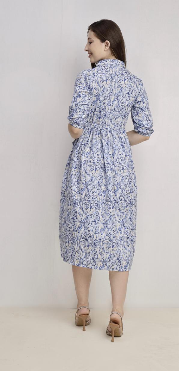 3/4 Sleeve Maxi Dress Blue Multi
